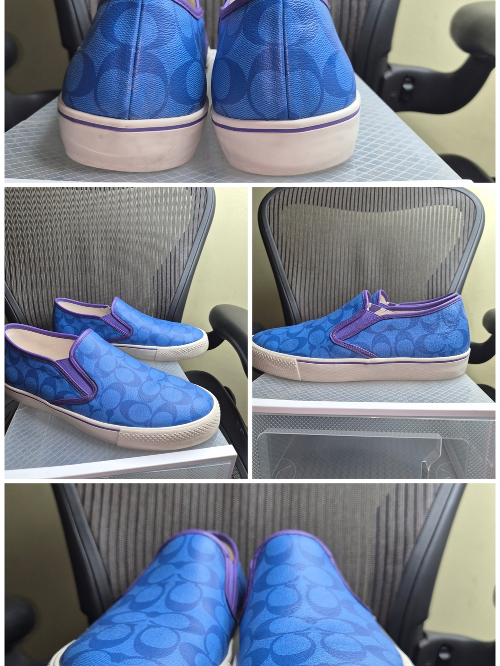 Coach Blue Signature Slip-On Sneakers with Purple Trim